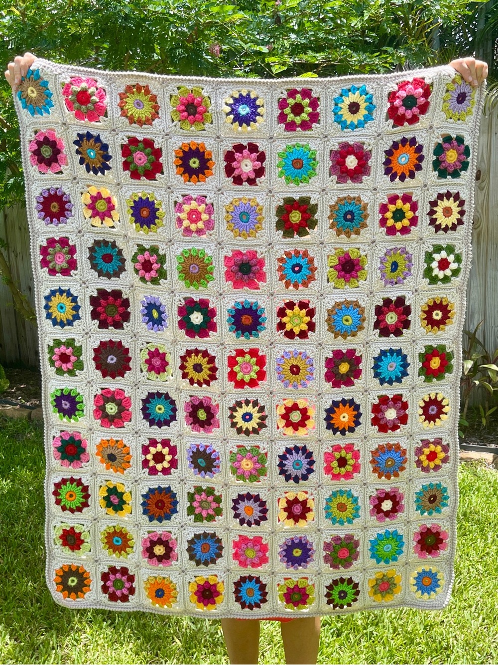 Handmade Granny Square Throw Blanket, Multicolor, Acrylic, 37” x 45”